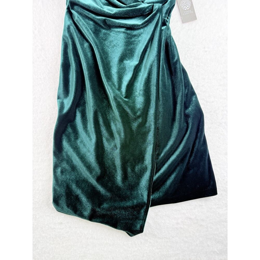 Vince Camuto Green Velvet Sheath Dress Short Sleeve Ruched Knee Length Size 8 - Picture 5 of 8